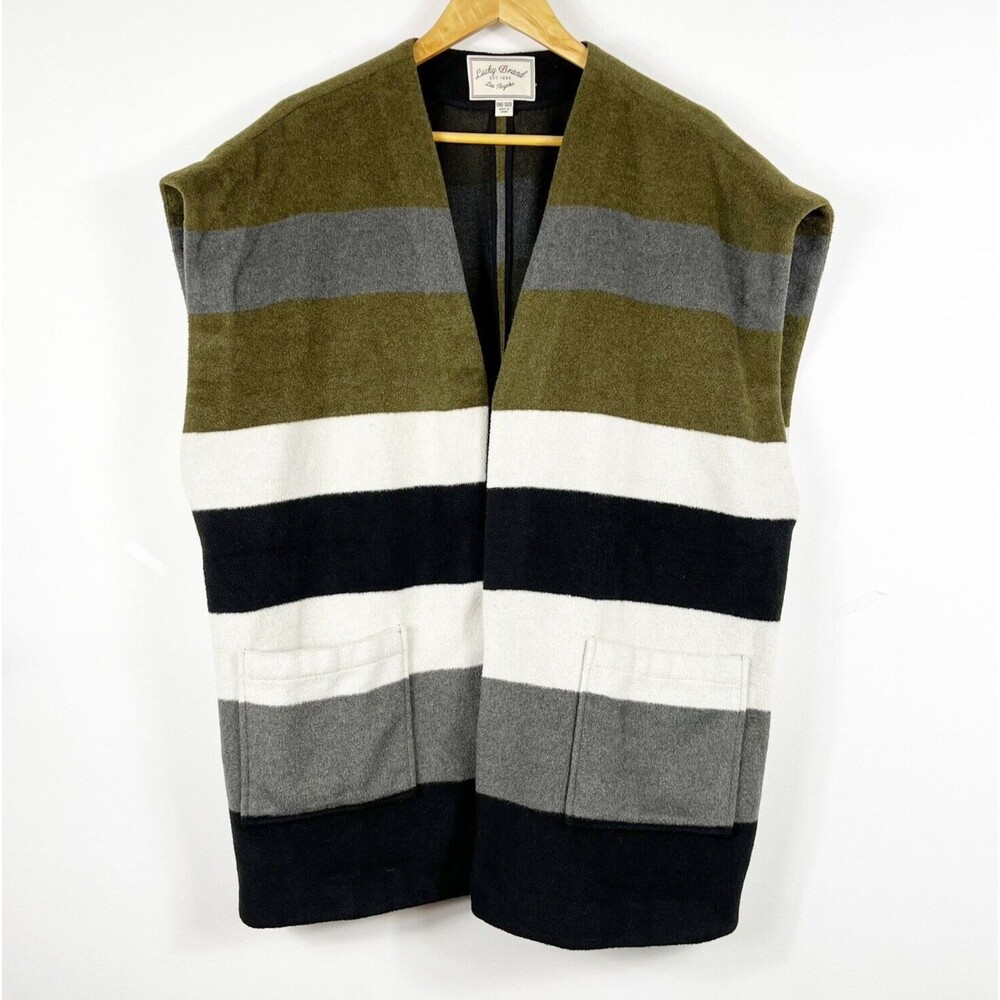 Lucky Brand Poncho Blanket Sweater Vest Womens OS Striped Wool Blend Western
